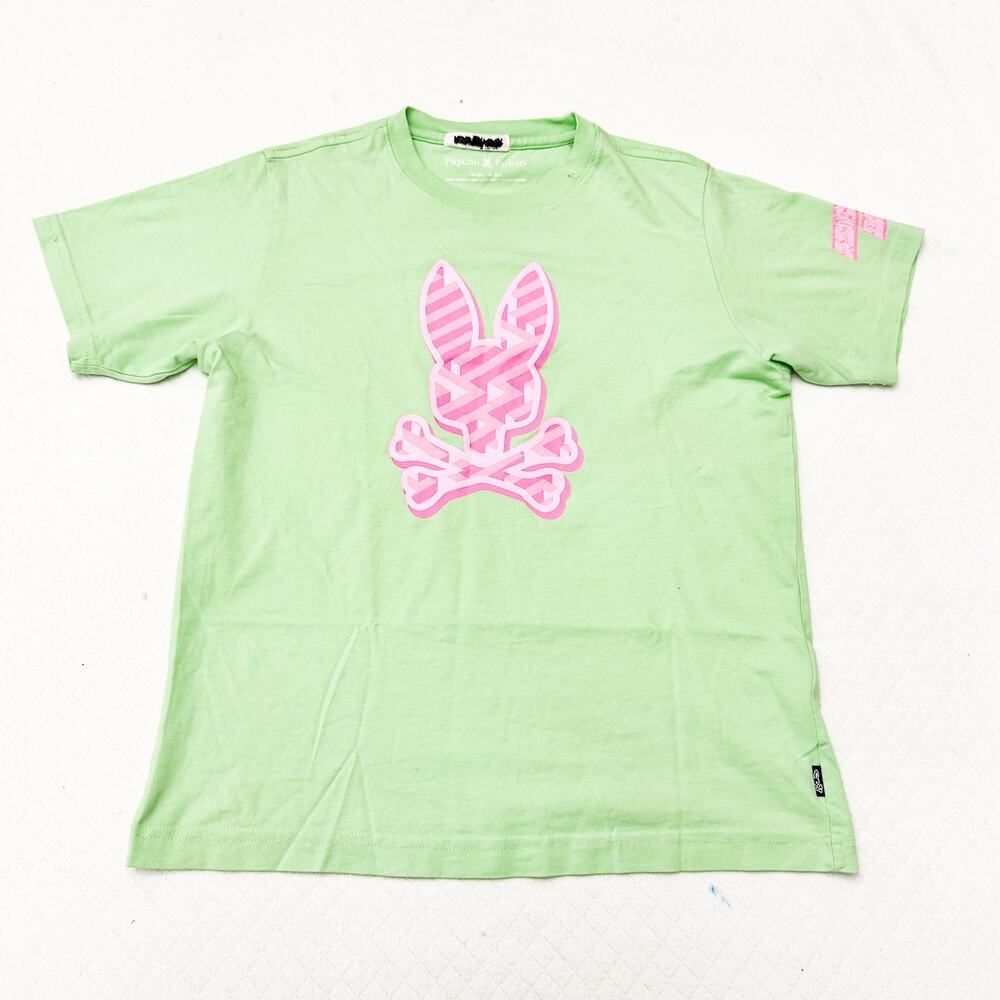 Psycho Bunny Green Pink Bunny Tee Girls Size 14-16 L EUC
